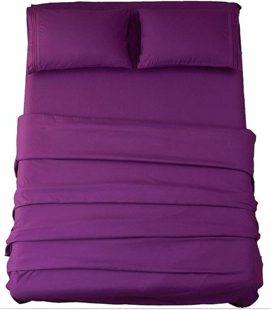 SONORO KATE Bed Sheet Set Super Soft Microfiber 1800 Thread Count Luxury Egyptian Sheets 18-Inch Deep Pocket Wrinkle and Hypoallergenic-4 Piece(California King Purple)