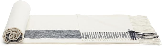 Amazon Basics Room Décor Throw Blanket, Lightweight and Cozy in Recycled Polyester, Ivory With Blue Cross-check Pattern, 50"x 60"