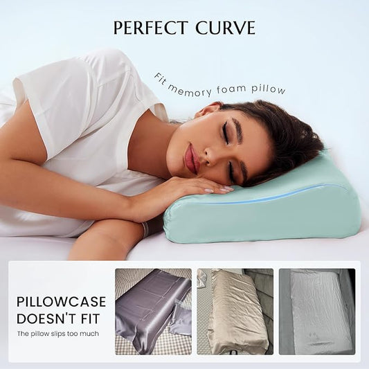 THXSILK 19 Momme 100% Mulberry Silk Pillowcase for Contour Memory Foam Pillow, Contour Pillow Case Cover, Cervical Pillow Case, Pack of 1(Light Blue, 24"x14"x4.7"/3.9")