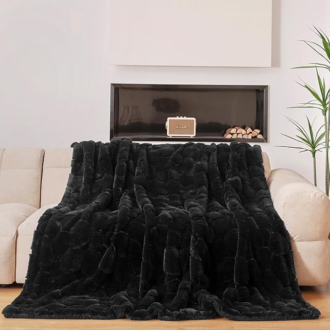 50x70 Inches Ultra-Soft Fuzzy Faux Fur Plush Throw Blanket - Thick, Warm Sherpa for Couch, Sofa, Bedroom, Camping - Decorative Blanket for Cozy Warmth, 680 GSM Cloud Black