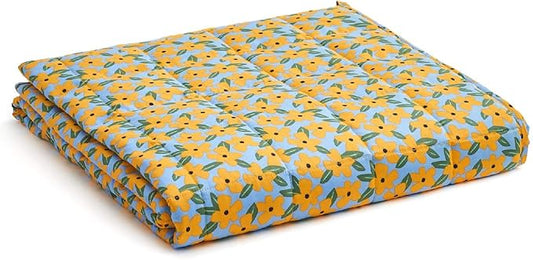 YnM Weighted Blanke, Heavy 100% Oeko-Tex Certified Cotton Material with Premium Glass Beads (Yellow Flower,60''x80'' 20lbs), Suit for One Person(~140lb) Use on Queen/King Bed