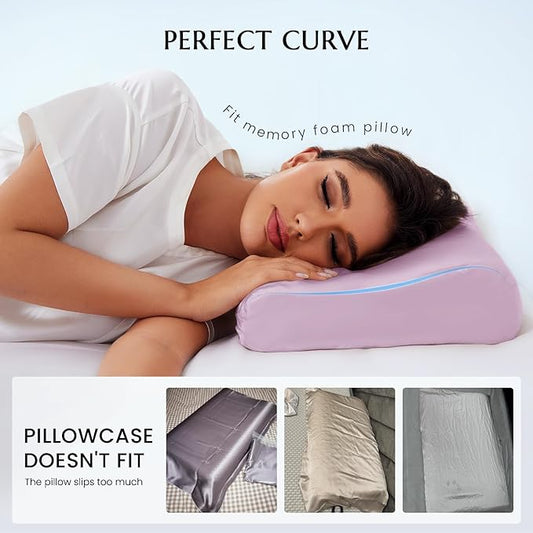 THXSILK 19 Momme 100% Mulberry Silk Pillowcase for Contour Memory Foam Pillow, Contour Pillow Case Cover, Cervical Pillow Case, Pack of 1(Light Purple, 20"x12"x3.9"/2.7")