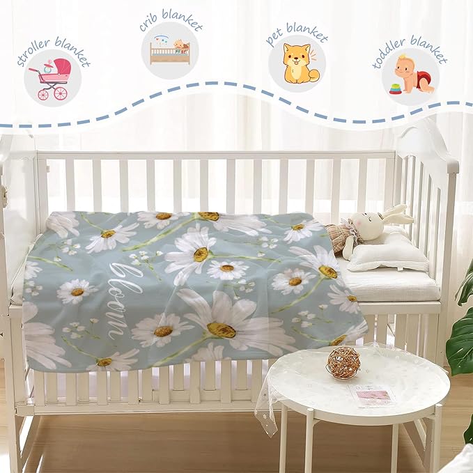 YeeJu Daisy Baby Throw Blanket Small White Floral Blanket for Toddler Swaddle Pet Crib Kids Soft Fuzzy Plush Fleece Blankets Sunshine Spring Summer Flower Decorative Gift Blanket 30x40