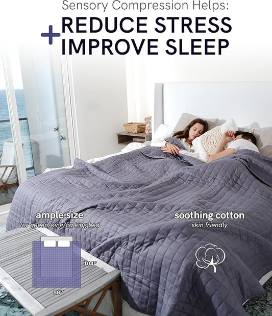 YnM Exclusive Weighted Blanket, Soothing Cotton, Smallest Compartments with Glass Beads, Bed Blanket for Two Persons of 70~140lbs, Ideal for Queen or King Bed (80x87 Inches, 15 Pounds, Dark Grey)