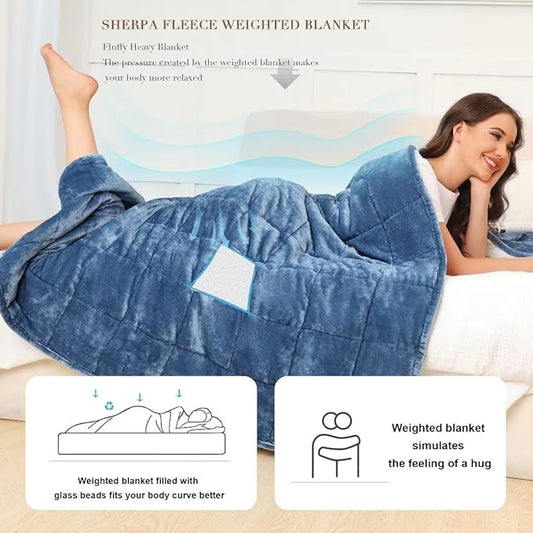 Alomidds Sherpa Fleece Weighted Blanket 12 lbs for Adult,Twin Size Weighted Blankets with Ultra-Soft Fleece and Cozy Plush Sherpa,Heavy Blanket for Sofa Bed,48 x 72 inches,Slate Blue