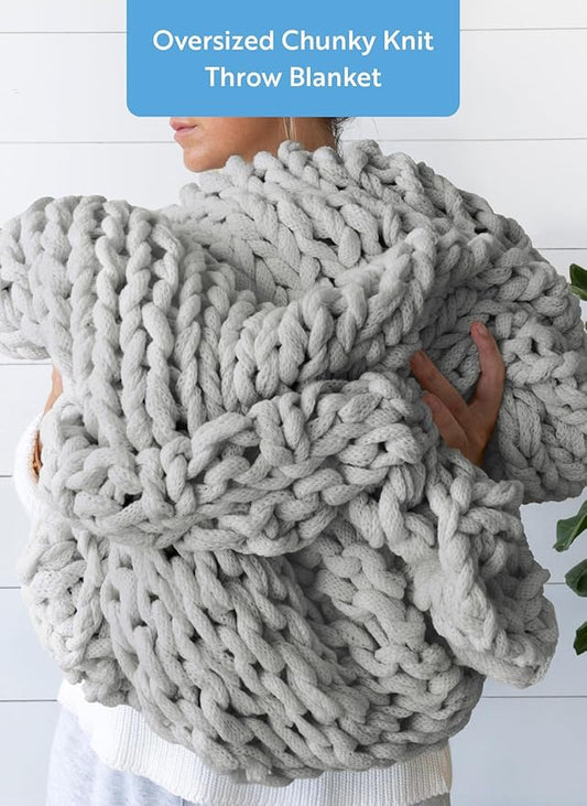 Linen Market Beddings Oversized Chunky Knit Throw Blanket Acrylic Hypoallergenic - 47'' x 59'' Cozy Home Accent for Snuggling, Lounging, and Stylish Décor (Light Gray)
