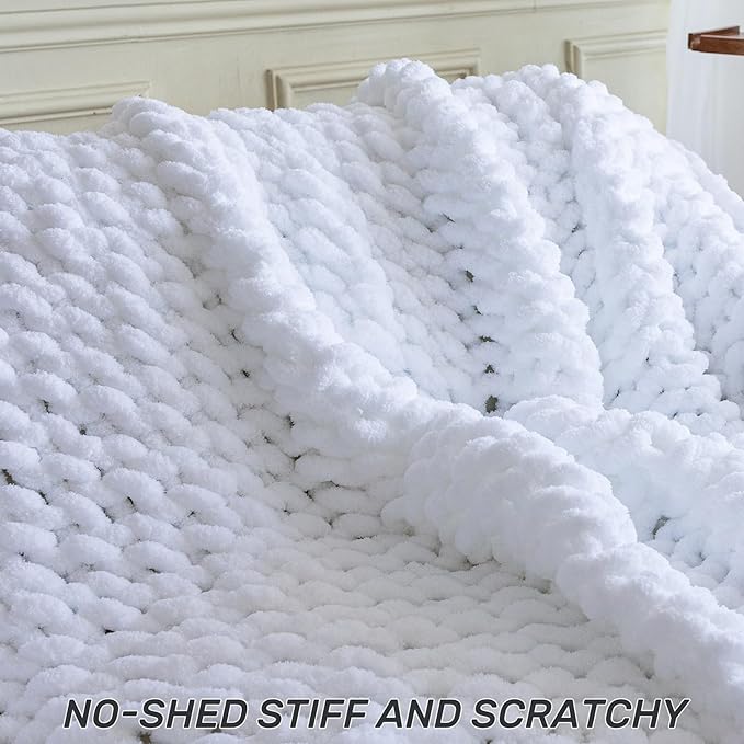 Chunky Knit Blanket - Luxury Soft Cozy Queen Size(50 * 60) Throw Blanket,100% Woven Blanket Rope Knot Throw Blanket for Couch, Sofa, Home Decor, Gift - Machine Washable（White）