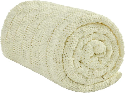 Knitted Weighted Blanket for Adult, No Beads Heavy Blanket 60” x 80'' 15lbs, Breathable Chunky Knit Blanket, Cooling Weighted Blanket for Hot Sleepers, Christmas Home Decor (Cream White)