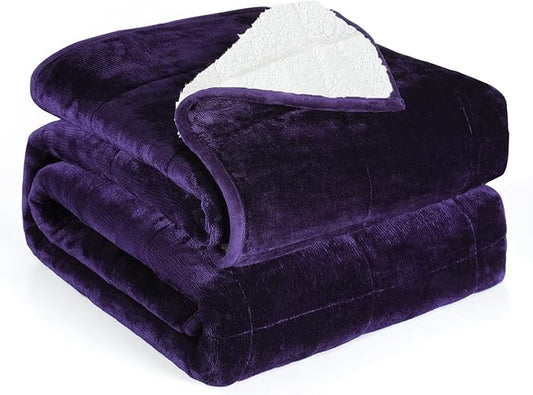 Alomidds Weighted Blanket Twin Size 15lbs 48x72 inches, Sherpa Weighted Blankets for Adults,Fluffy Warm Sherpa & Cozy Soft Flannel Snuggle Thick Heavy Blanket Great for Relaxing, Purple