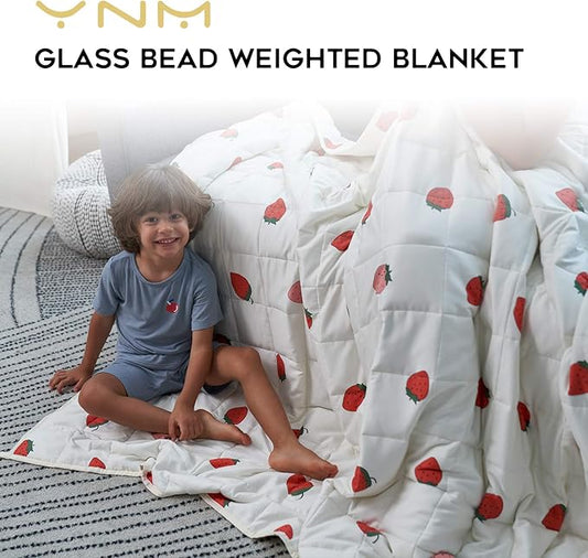 YnM Weighted Blanket, Oeko-Tex Certified Breathable Cotton Material with Premium Glass Beads (Strawberry, 36''x48'' 5lbs), Suit for One Person(~40lb) Use on Twin Bed