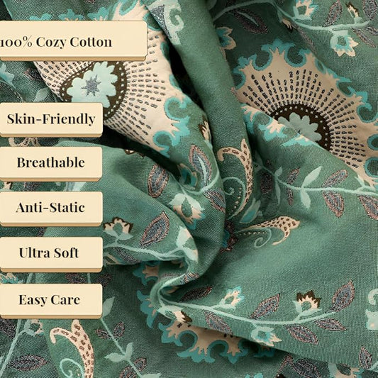 Home Decor Large Throw Blankets for Bed, Reversible Bed Throws for All Season,Ultra Soft Cozy Farmhouse Muslin Blankets for Travel,Living Room,Picnic, Green 90"x98"