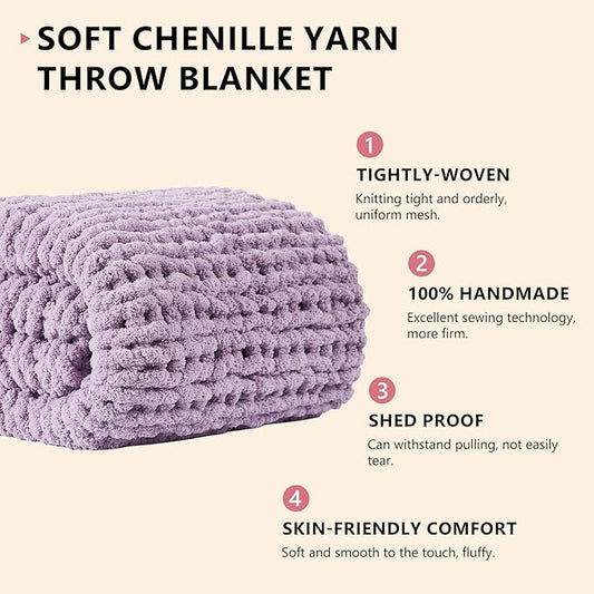L'AGRATY Chunky Knit Blanket Throw - Soft Chenille Yarn Throw Blanket 30x40：Handmade Thick Cable Knit Crochet Blanket - Large Knit Blanket Chunky Rope Knot Throw Blanket for Couch Sofa Bed Home Decor