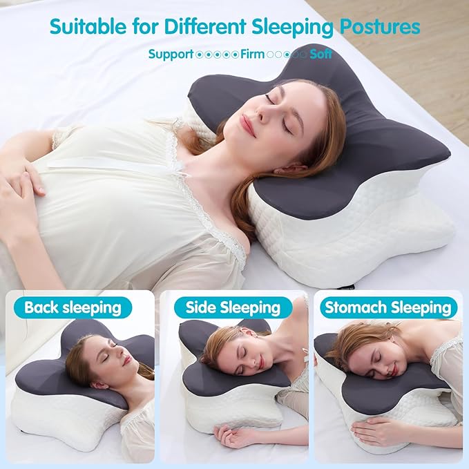 Memory Foam Pillows, Cervical Pillow for Neck Pain Relief, Odorless Ergonomic Pillow with Comfortable Pillowcase, Adjustable Orthopedic Bed Pillow for Sleeping, Support for Side Back Sleepers