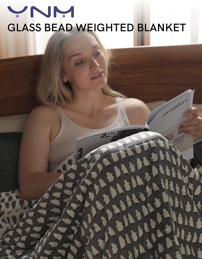 YnM Weighted Blanket,Heavy 100% Oeko-Tex Certified Cotton Material with Premium Glass Beads (Penguin,48''x72'' 12lbs), Suit for One Person(~110lb) Use on Twin/Full Bed
