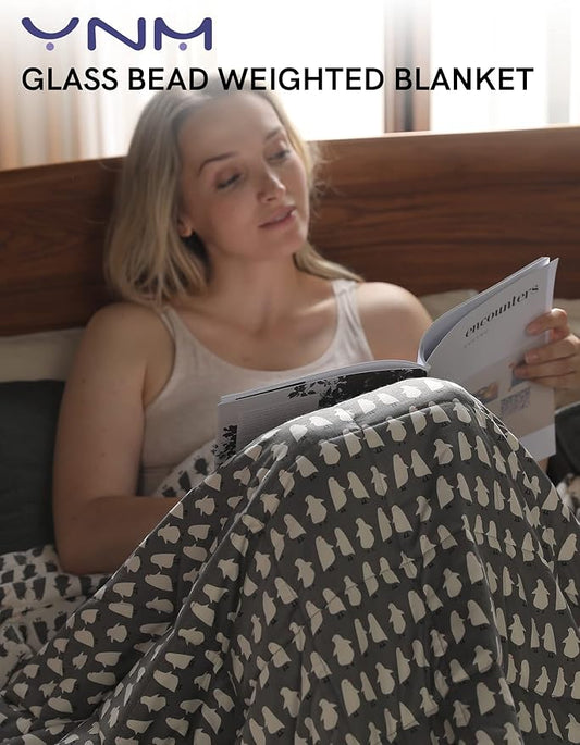 YnM Weighted Blanket,Heavy 100% Oeko-Tex Certified Cotton Material with Premium Glass Beads (Penguin,48''x72'' 12lbs), Suit for One Person(~110lb) Use on Twin/Full Bed