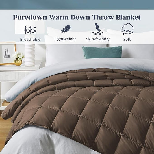 puredown®Lightweight Down Feather Comforter, Thin Down Fiber Bedding All Season Full/Queen Size Soft Cover Ultra Lightweight Down Fiber Duvet Insert (90" x 88")