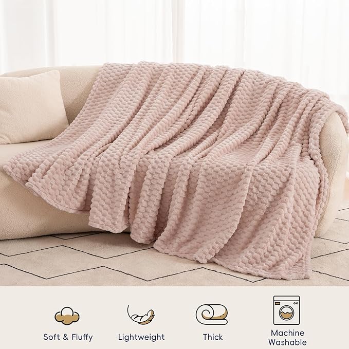 PHF Ultra Soft Flannel Fleece Blanket King Size, Lightweight 3D Jacquard Fleece Blanket, No Shedding, No Pilling, Luxury 340GSM Aesthetic Fluffy Cozy for Bed Room Decor, 108"x90", Rose Smoke