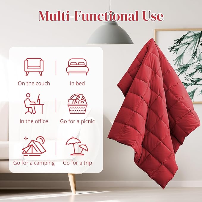 Down Throw Blankets for Couch 50x70 Down Blanket for Indoor and Outdoor Throw Blanket use Soft Lightweight Throw Blanket Crimson