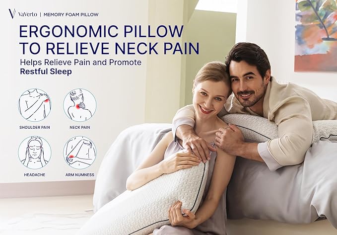 Vaverto King Size Gel Memory Foam Pillow: Ventilated, Orthopedic, Contoured Support, Cooling Design with Viscose Made from Bamboo Cover - Dorm Room Essential, Original White