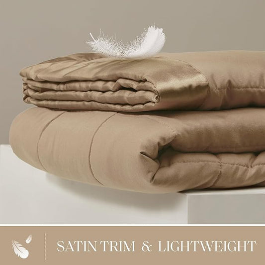 Madison Park Windom Down Alternative Blanket, Premium 3M Scotchgard Moisture Wicking Treatment, Lightweight and Soft Bed Cover For All Season, Satin Trim, Brown King