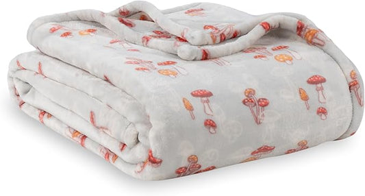 Berkshire Blanket-Classic Heavyweight Warm Soft Printed VelvetLoft® Plush Blanket, King Size Soft Fuzzy Blanket for Couch Sofa Bed, Mushroom Field Grey, 90in x 108in