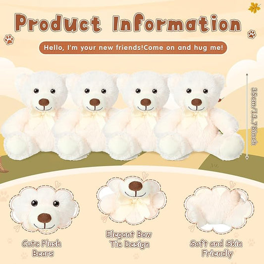 Civaner 4 Pack 14 Inches Bear Plush Stuffed Animals Cute Soft Bears Gifts Bulk for Adults (White)