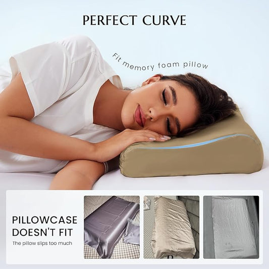THXSILK 19 Momme 100% Mulberry Silk Pillowcase for Contour Memory Foam Pillow, Contour Pillow Case Cover, Cervical Pillow Case, Pack of 1(Taupe, 24"x14"x4.7"/3.9")