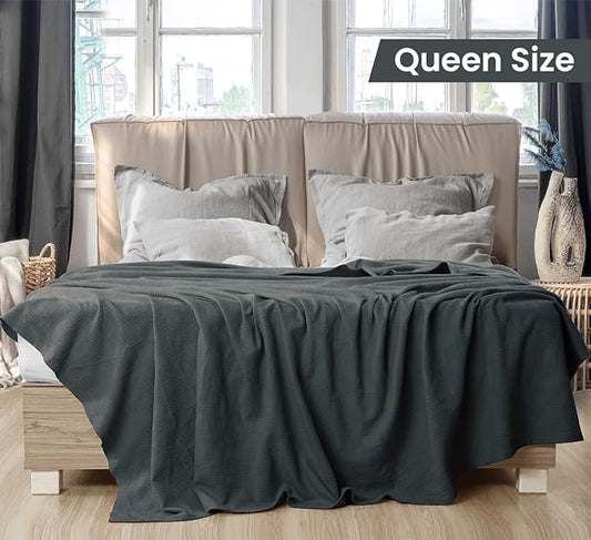 Utopia Bedding Smoke Gray 100% Cotton Blanket [Queen Size - 90x90 Inch] 350GSM Lightweight, Soft and Breathable Thermal Blanket for All Seasons