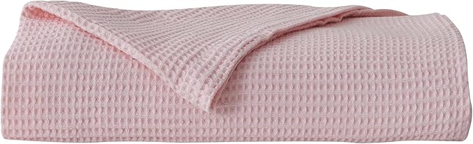 100% Cotton Waffle Weave Throw Blanket - Pink Waffle Weave Lightweight Summer Throw Blanket - 50x60in Prewashed Breathable, Woven Throw for Couch, Bed or Office (Blush Pink)