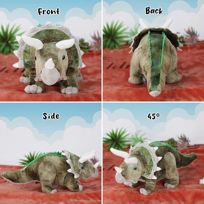 Dinosaur Plush Toy, Triceratops Stuffed Animal Throw Plushie Pillow Doll, Soft Grey Fluffy Friend Hugging Cushion - Present for Every Age & Occasion