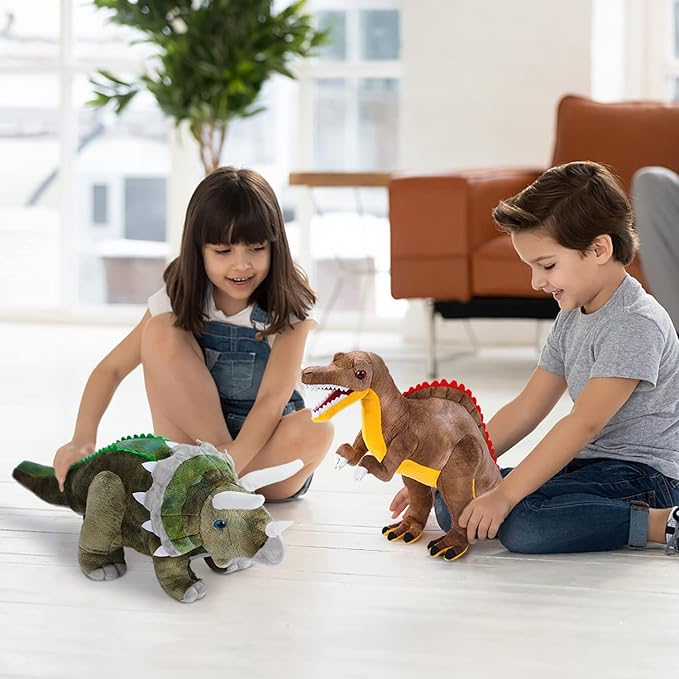 Dinosaur Plush Toy, Triceratops Stuffed Animal Throw Plushie Pillow Doll, Soft Grey Fluffy Friend Hugging Cushion - Present for Every Age & Occasion