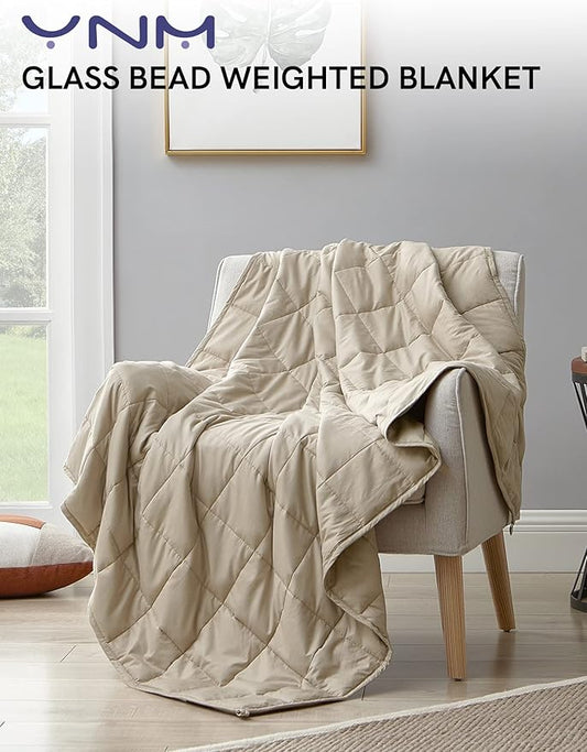 YnM Weighted Blanket,Heavy 100 Percent Oeko-Tex Certified Cotton Material, Bed Blanket for One Person of 190lbs, Ideal for Queen/King Bed (60x80 Inches, 20 Pounds, Khaki)