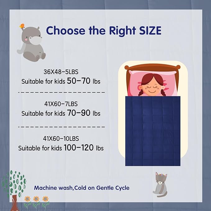 yescool Weighted Blanket (7 lbs, 41" x 60", Blue) Cooling Heavy Blanket for Sleeping Perfect for 60-90 lbs, Breathable Blanket with Premium Glass Bead, Machine Washable