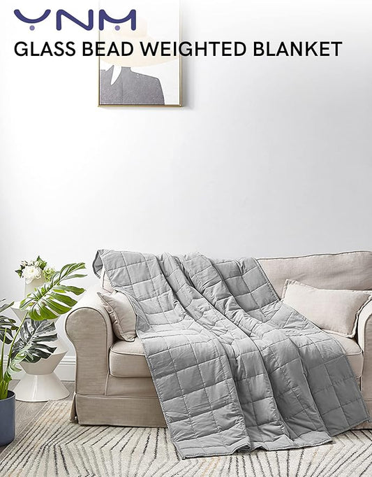 YnM Weighted Blanket — Cotton/Polyester Blend Fabric with Premium Glass Beads (Grey/White Reversible, 60''x80'' 20lbs), Suit for One Person(~190lb) Use on Queen/King Bed