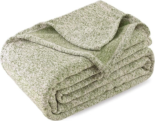 KAWAHOME Summer Sweatshirt Blanket Queen Size for Bed-Lightweight Breathable Blankets,Soft Thin Knit Jersey Blanket for Hot Sleepers,90 X 90 Inches, Heather Green