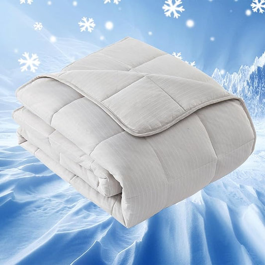 L'AGRATY Cooling Weighted Blanket - 50"x60" 10lbs Cool Breathable Heavy Blanket Microfiber Material with Glass Beads for Adult All-Season Summer Fall Winter Soft Thick Comfort