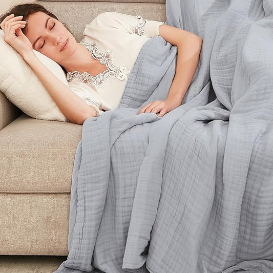 EMME Cooling Throw Blanket for Hot Flashes Muslin Throw Blanket 100% Cotton Throws Gauze Blanket All Season Soft Lightweight Breathable Blanket (Light Grey, 55"x75")