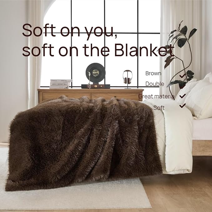 Luxury Fluffy Faux Fur Throw Blanket,Thick Fluffy Fuzzy Cozy Blanket,Plush Blankets for Couch, Sofa, Chair, Bed-Brown,60x80