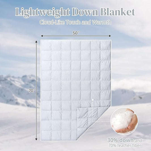 Down Throw Blankets for Couch 50x70 Down Blanket for Indoor and Outdoor use Small Soft Lightweight Throw Blanket Bleach White