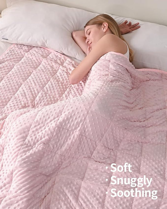 Mr. Sandman Weighted Blanket for Adults, Minky Dots Heavy Blanket for Woman,Man Sleeping/Calm, Soft, Cozy and Cooling Weighted Throw Blankets, Machine Washable, 48 x 72in, 12 lbs, Pink