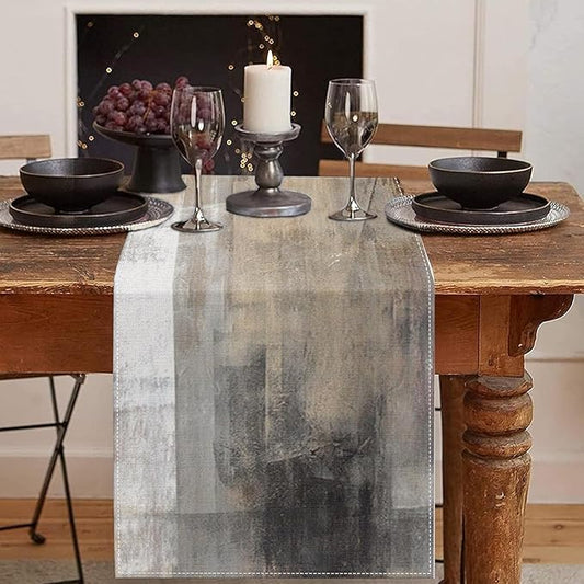Emvency Farmhouse Table Runner, Abstract White and Brown Art Painting for Kitchen Coffee Table Family Dinners Holiday Parties Wedding Events Decor(13x60 inch)