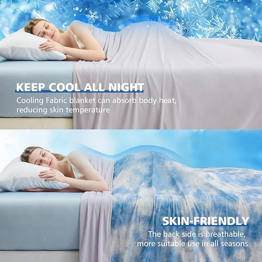EMME Cooling Blanket Twin Size (60"x80"), Q-Max 0.5 Cooling Blankets for Hot Sleepers, Ice Summer Blanket for Nights Sweats, Blue Lightweight Sheet for Bed