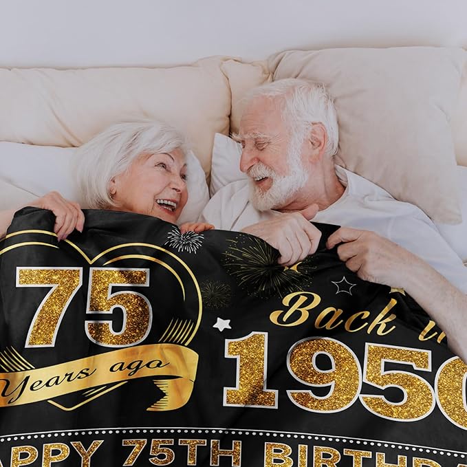 75th Birthday Gifts for Women Men, Birthday Gifts for 75 Year Old Woman Man, Women/Men 75 Year Old Birthday Gifts, 1950 Birthday Gifts for Men Women, 75th Birthday Gift Ideas Throw Blanket 60x50 Inch