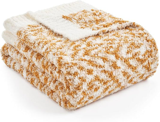Snuggle Sac Orange Throw Blanket for Couch, Reversible Super Soft Warm Blankets Cozy Knit Fuzzy Plush Lightweight Throws for Sofa, Bed, Camping, Space Dye Orange, 50x60 inches