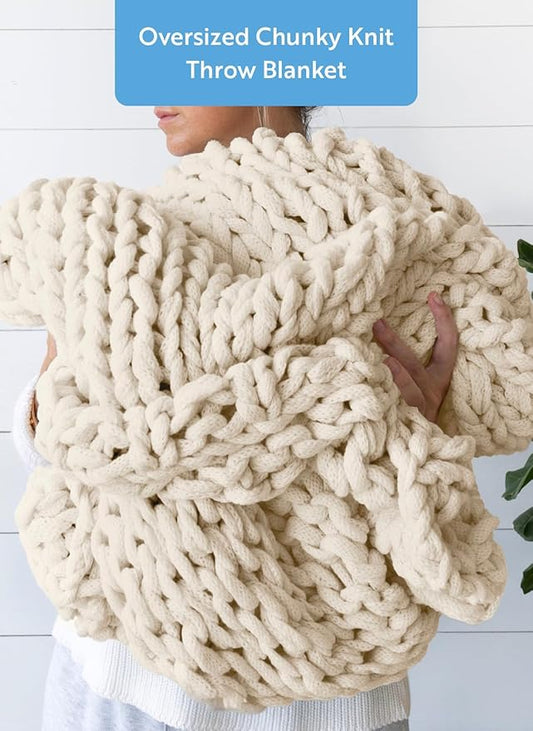Linen Market Beddings Oversized Chunky Knit Throw Blanket Acrylic Hypoallergenic - 47'' x 59'' Cozy Home Accent for Snuggling, Lounging, and Stylish Décor (Ivory)