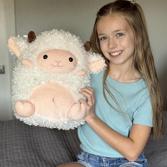 MaoGoLan 14'' Sheep Stuffed Animal Plush Lamb Squishable Throw Pillow for Kids Girls Cute Goat Body Pillow with Uncented Weighted Beads Inside - Christmas Valentine's Day Birthday Gifts