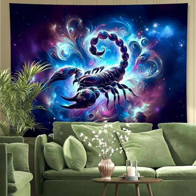Scorpio Tapestry Wall Hanging Zodiac Sign Decoration Aesthetic for Bedroom Living Room Dormitory Suitable for Teen Boy and Girl Who Like Astrology 59x51 Inches