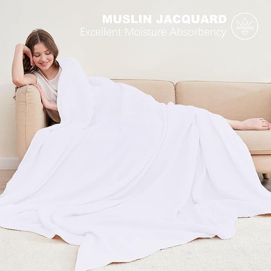 Cosy Family 100% Cotton Muslin Bed Blanket - Breathable & Lightweight, 55x80 Inches, White