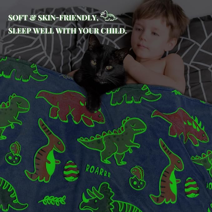 Dinosaur Blanket Gifts for Boys - Dinosaur Toys for 2 3 4 5 6 7 8 9 10 Year Old Boys Girls - Glow in The Dark Dino Toddlers Throw Blanket for Bed Couch Decor Birthday Christmas 50"X 60"