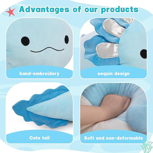 Jumbo Axolotl Plush Toy, 39" Giant Axolotl Stuffed Animal Plush, Big Blue Toys Gift for Girls Kids, Long Squishy Pillow for Holiday Birthday Christmas